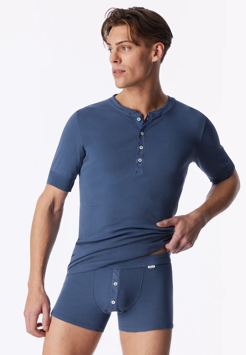 Enge Boxershorts Feinripp mit Knopfleiste Blau - Revival Karl-Heinz