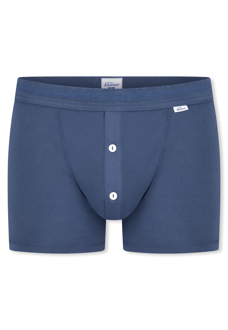 Enge Boxershorts Feinripp mit Knopfleiste Blau - Revival Karl-Heinz