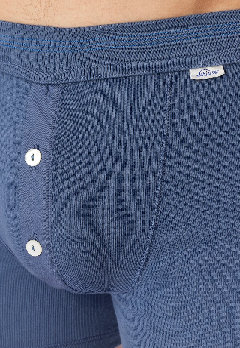 Enge Boxershorts Feinripp mit Knopfleiste Blau - Revival Karl-Heinz