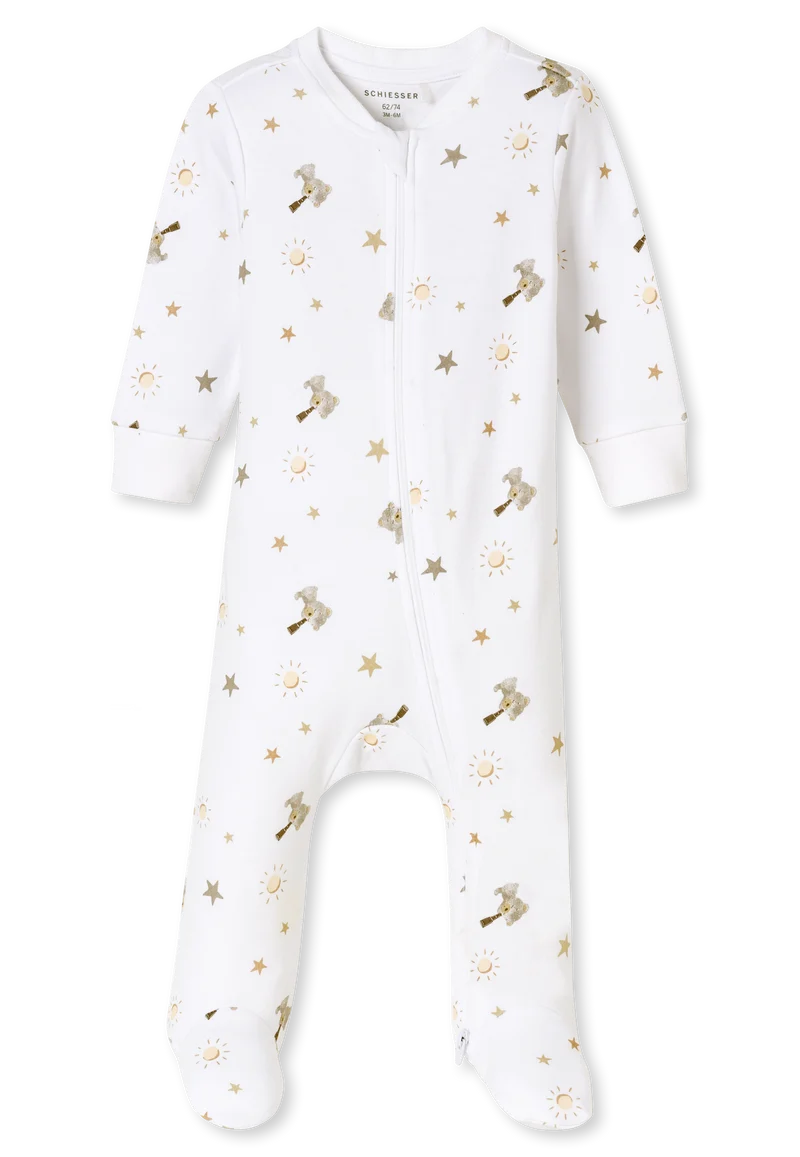 Strampler mit Fuß Weiss gemustert - Baby