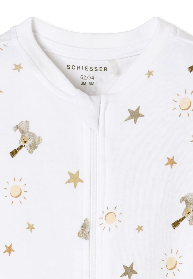Strampler mit Fuß Weiss gemustert - Baby