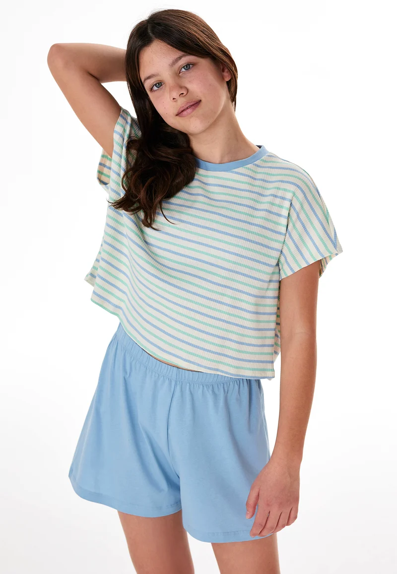 Schlafanzug kurz Blau gestreift - Teens Nightwear