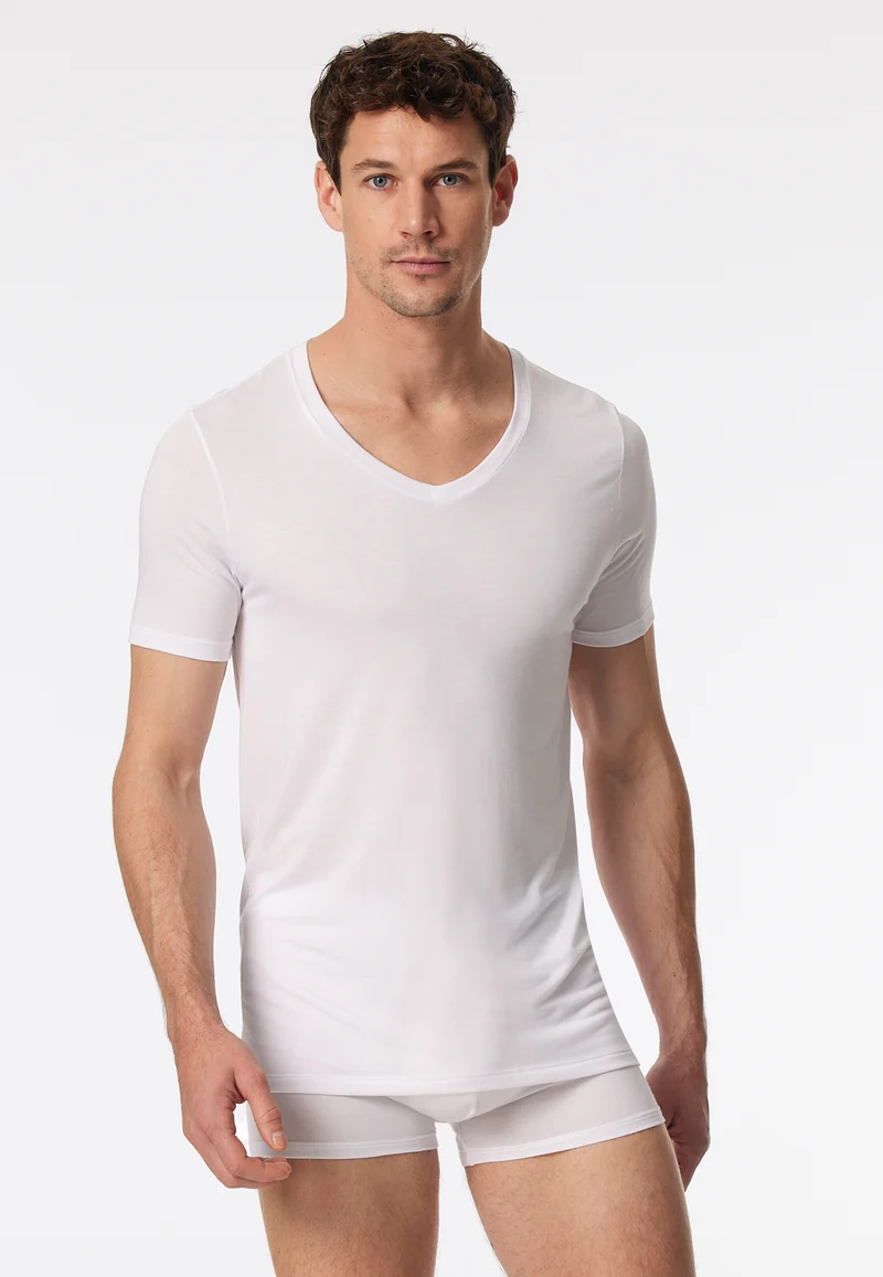 T-Shirt V-Ausschnitt Weiss - Premium Modal