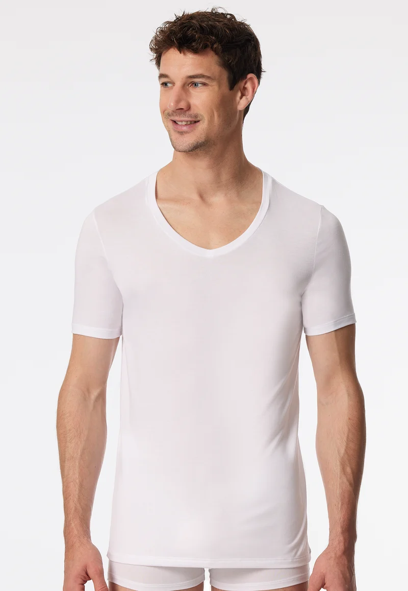 T-Shirt V-Ausschnitt Weiss - Premium Modal