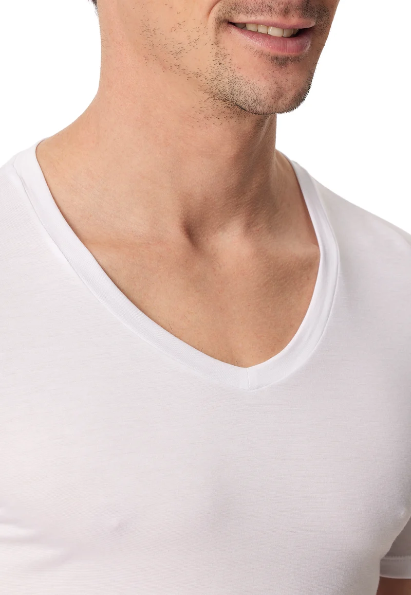 T-Shirt V-Ausschnitt Weiss - Premium Modal