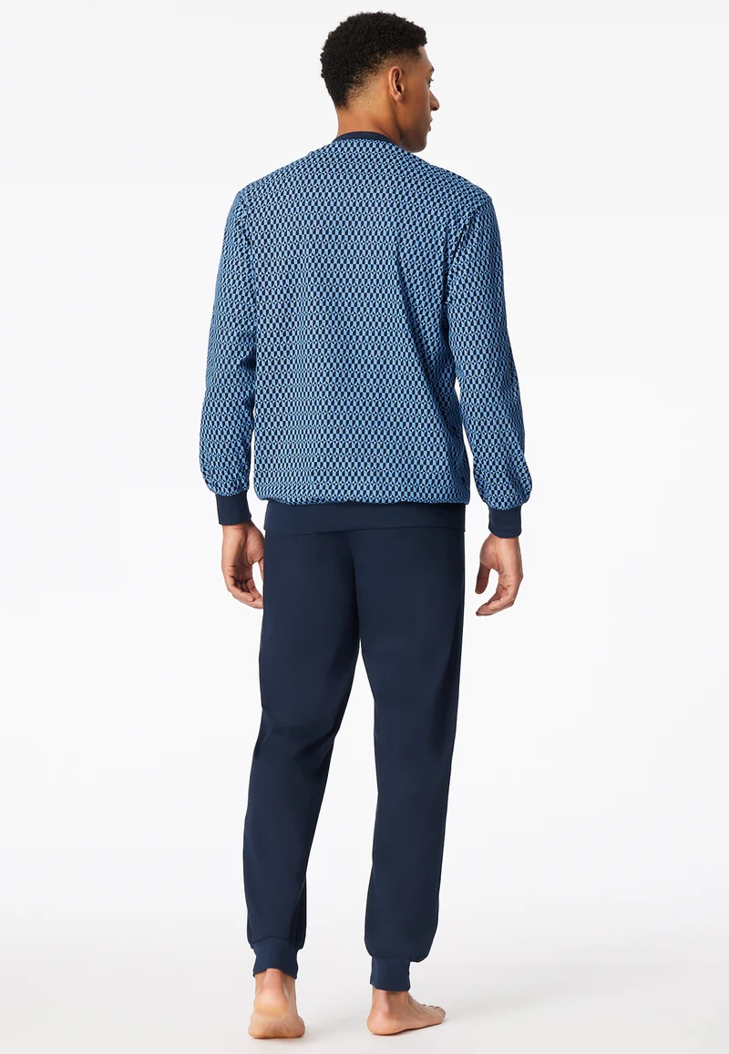 Schlafanzug mit Bündchen Blau gemustert - Comfort Nightwear