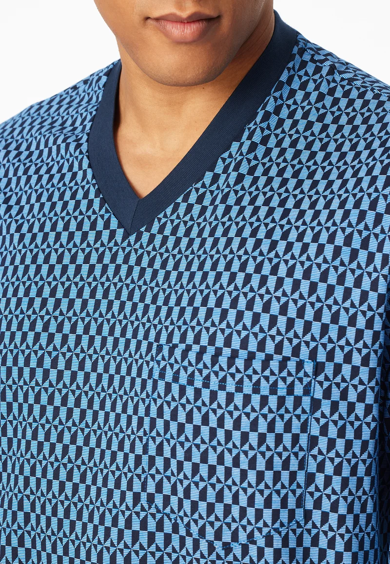 Schlafanzug mit Bündchen Blau gemustert - Comfort Nightwear