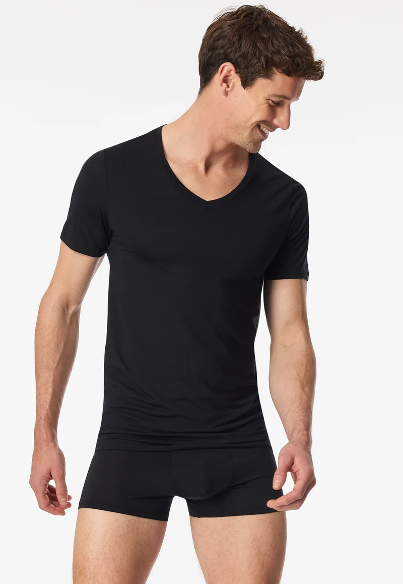 T-Shirt V-Ausschnitt Schwarz - Premium Modal