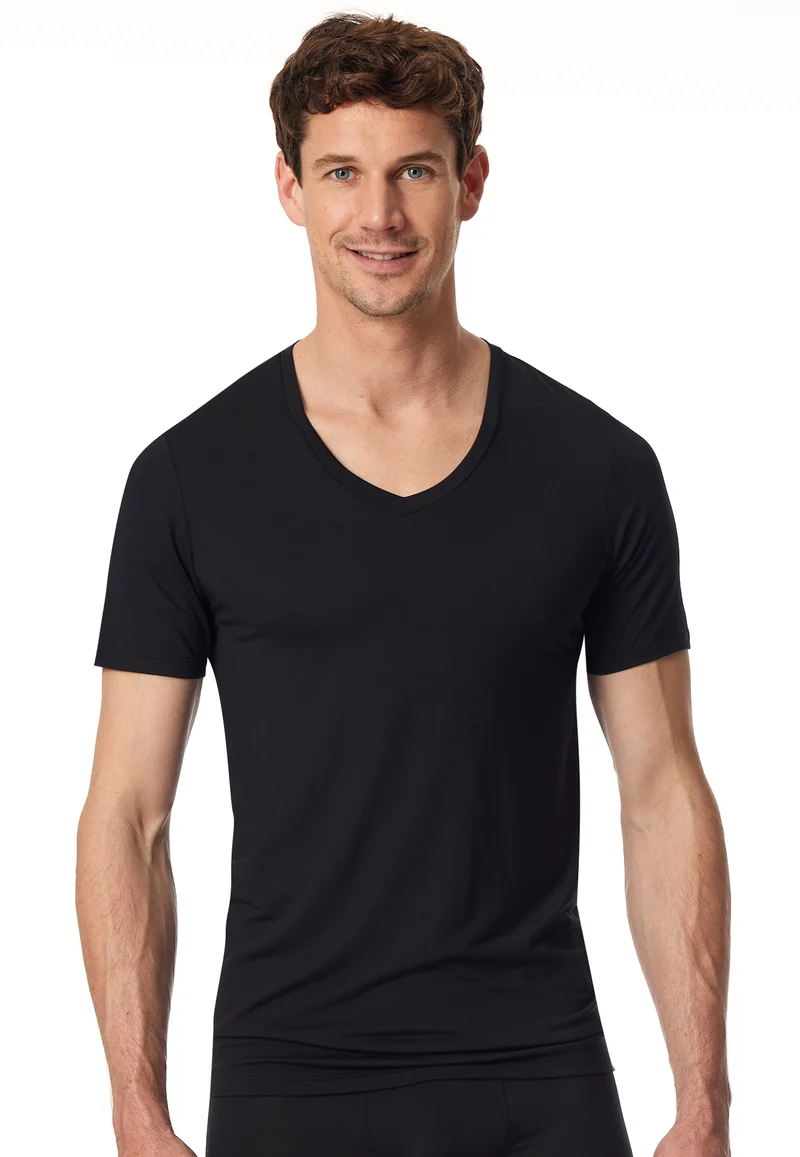 T-Shirt V-Ausschnitt Schwarz - Premium Modal