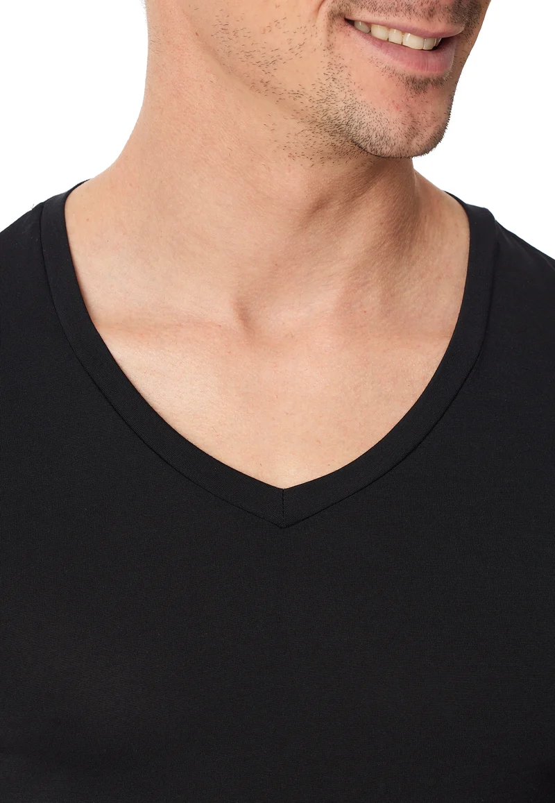 T-Shirt V-Ausschnitt Schwarz - Premium Modal