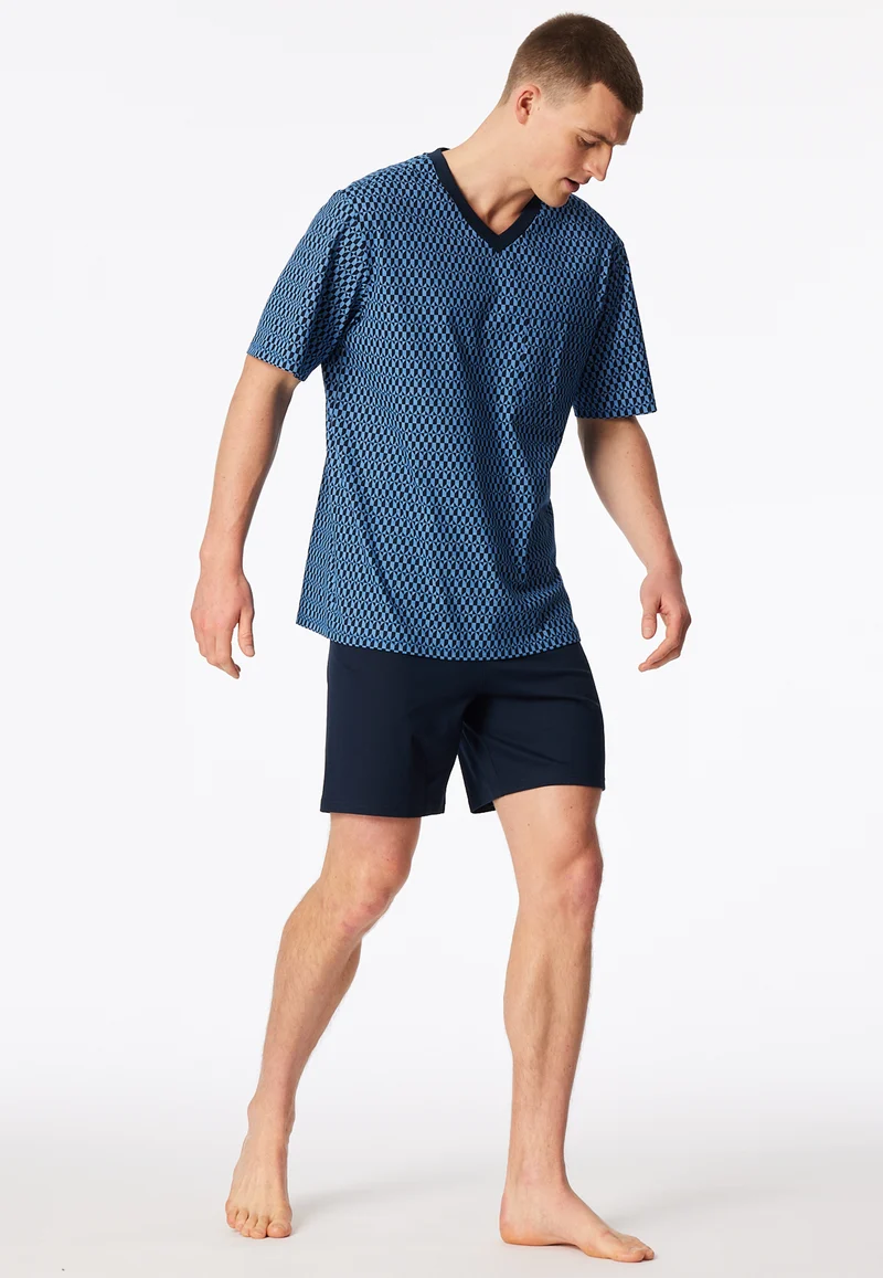 Schlafanzug kurz Blau gemustert - Comfort Nightwear