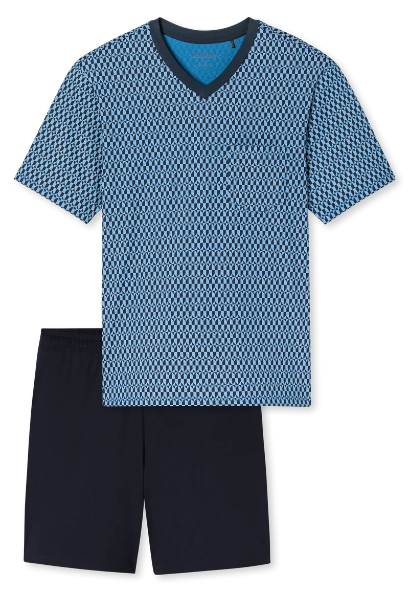 Schlafanzug kurz Blau gemustert - Comfort Nightwear