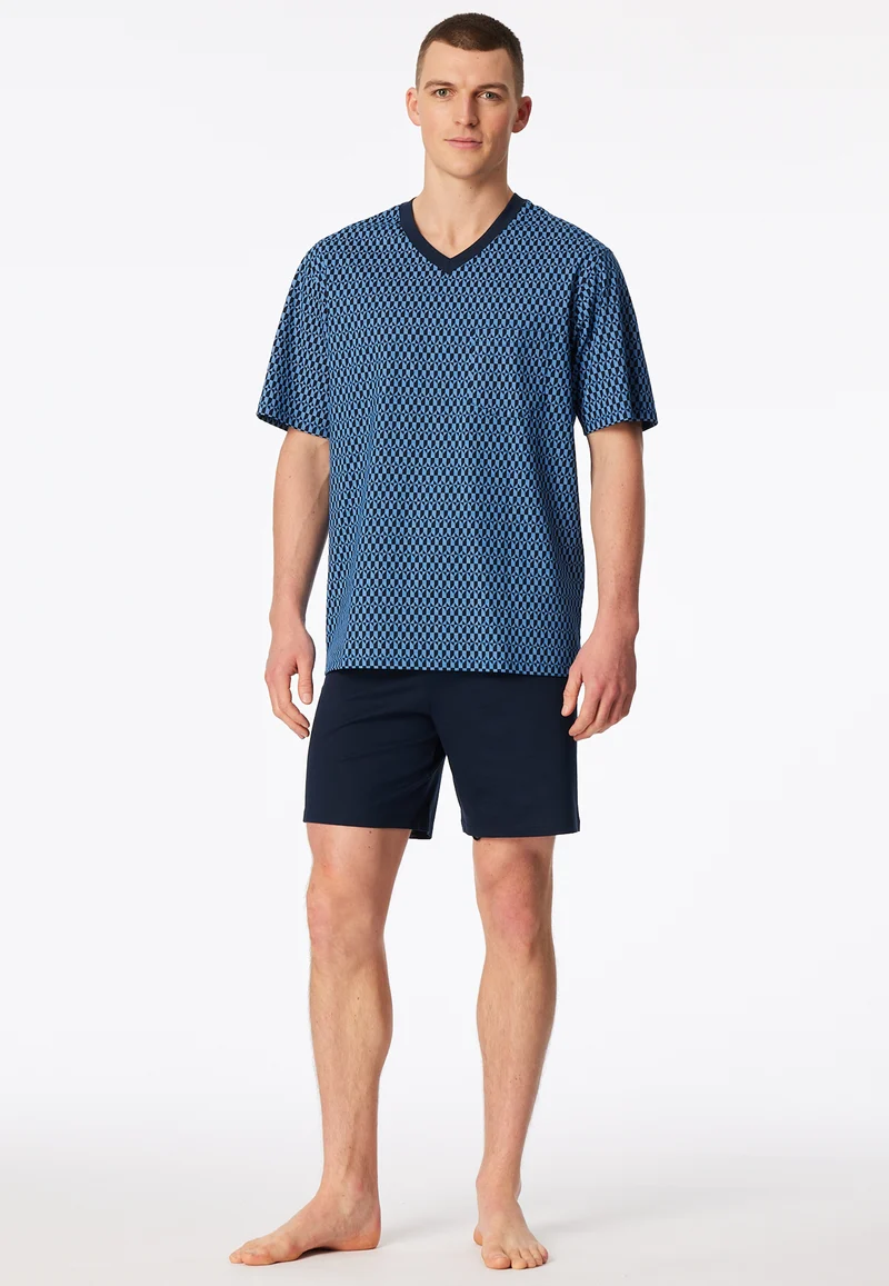 Schlafanzug kurz Blau gemustert - Comfort Nightwear