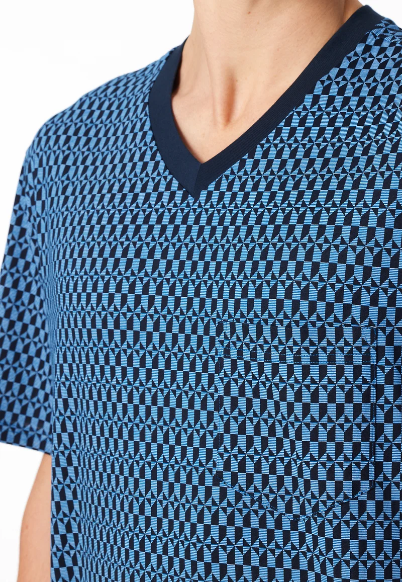 Schlafanzug kurz Blau gemustert - Comfort Nightwear
