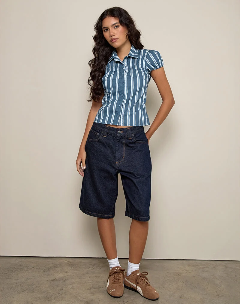 Ulsan - Chemise cintrée en popeline à rayures formelles - Marine