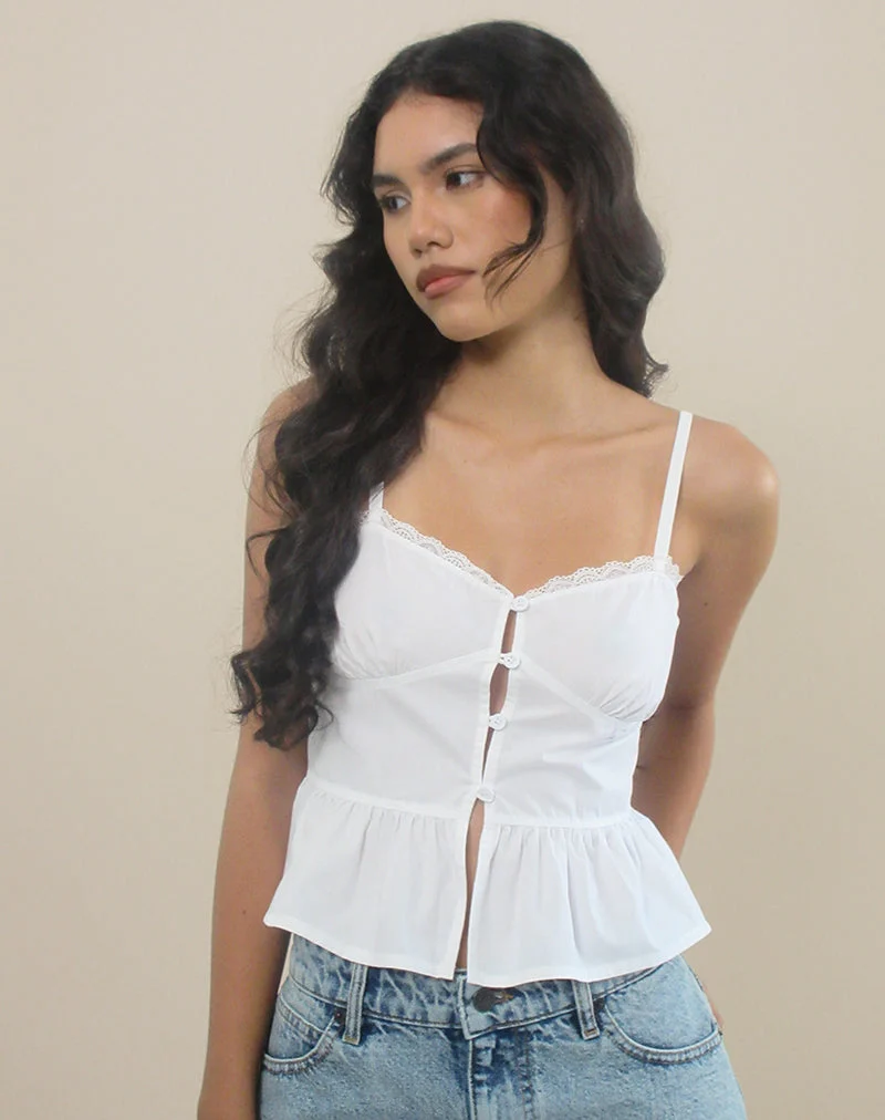 Top cami à nouer sur le devant en popeline blanche de Kugy