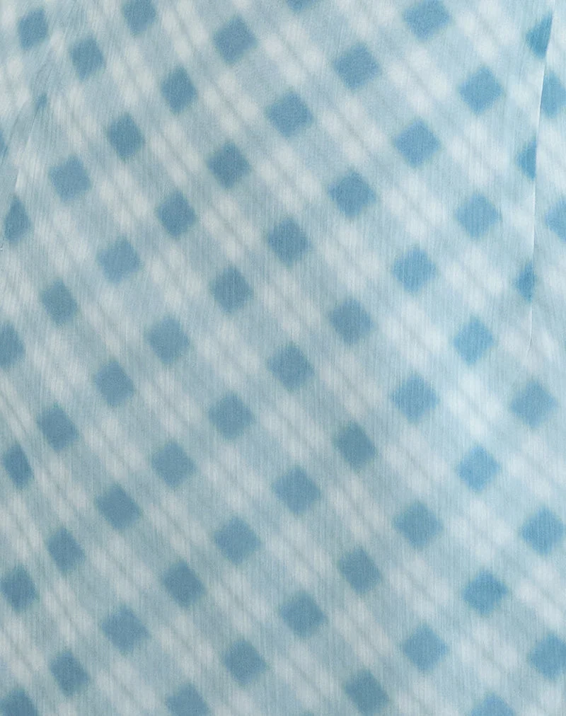 Alira Halterneck Dress in Blurred Check Blue