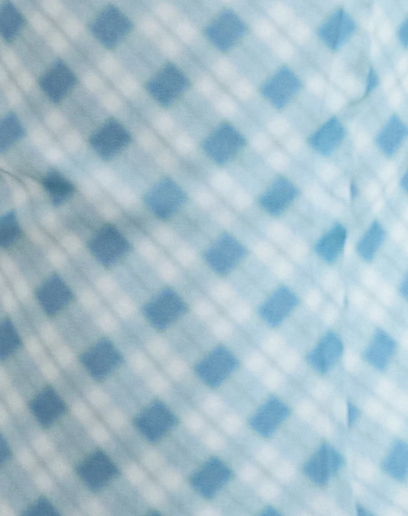 Briva Neck Tie Top in Blurred Check Blue