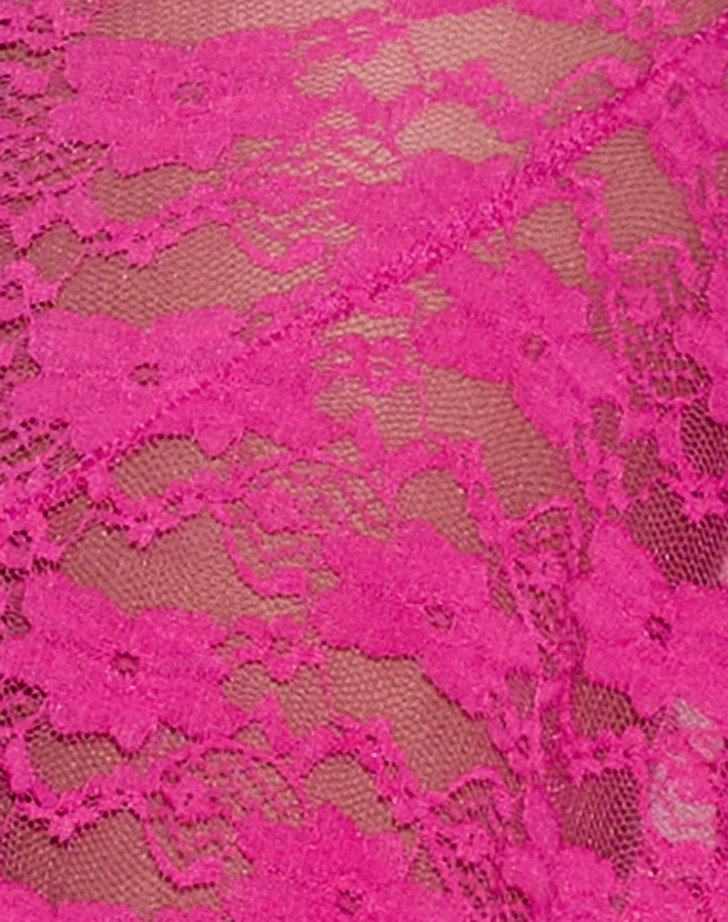 Jupe midi à taille basse Cinta, dentelle orchidée rose vif