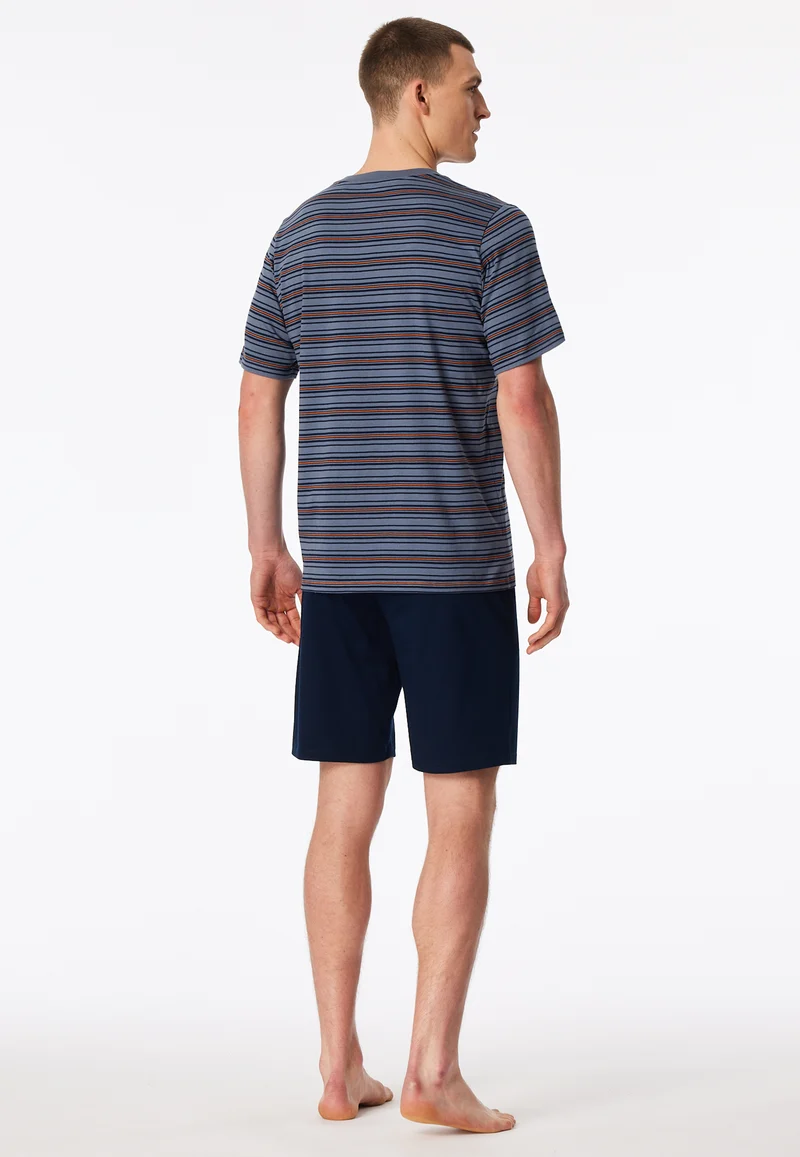 Schlafanzug kurz Blau/Bordeaux gestreift - Casual Nightwear