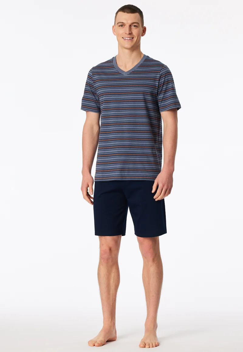 Schlafanzug kurz Blau/Bordeaux gestreift - Casual Nightwear