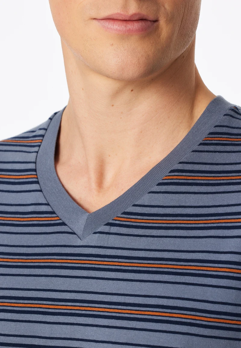 Schlafanzug kurz Blau/Bordeaux gestreift - Casual Nightwear