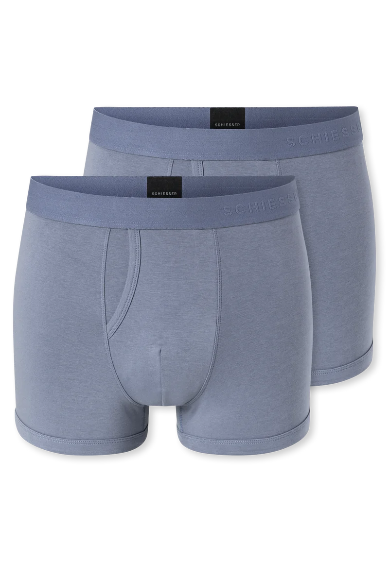 Enge Boxershorts Feinripp mit Eingriff 2er-Pack Blau - Rib Essentials