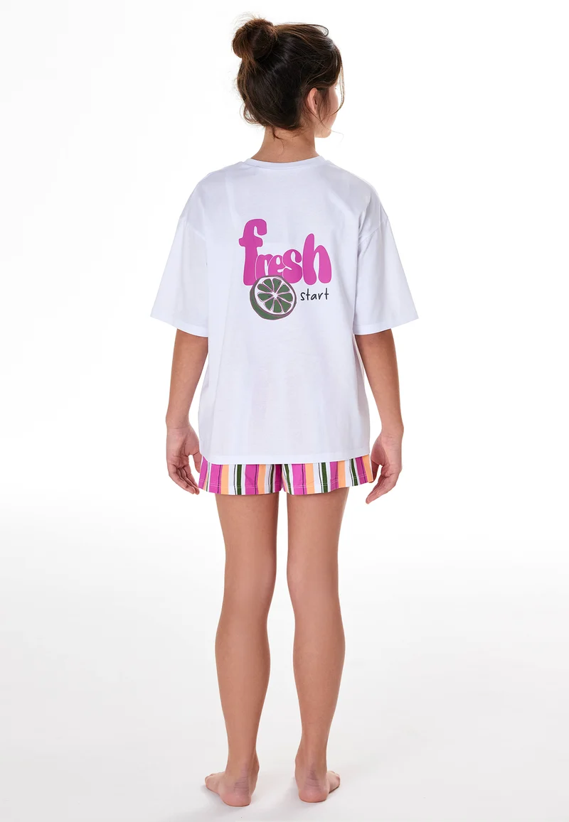 Schlafanzug kurz Weiss/Pink gestreift - Teens Nightwear