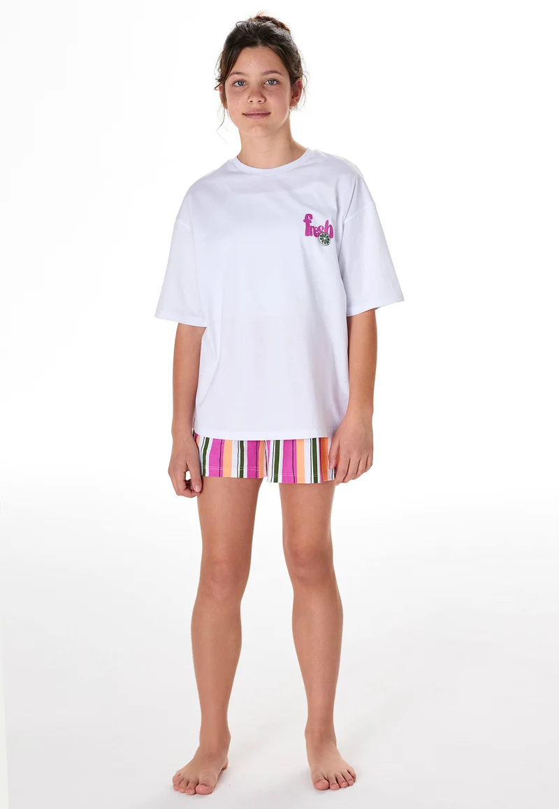 Schlafanzug kurz Weiss/Pink gestreift - Teens Nightwear