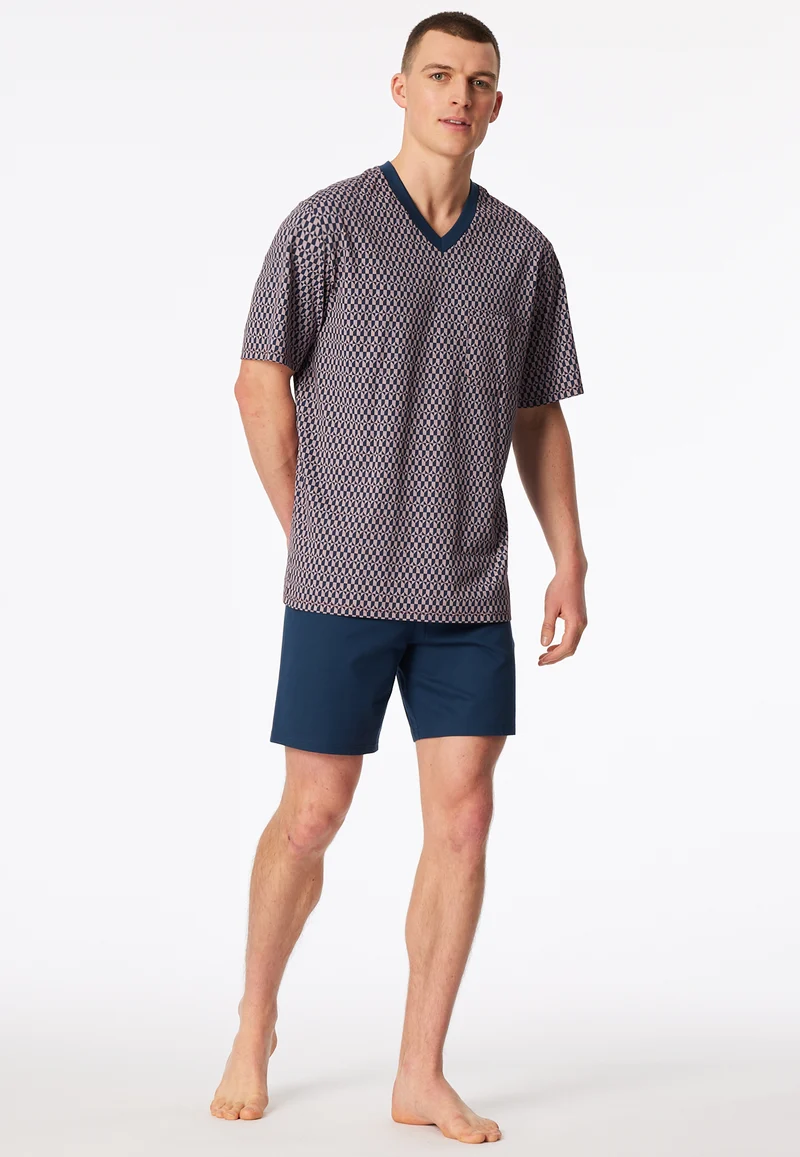 Schlafanzug kurz Blau/Rot gemustert - Comfort Nightwear