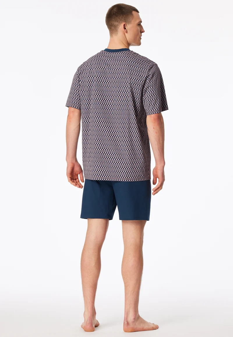 Schlafanzug kurz Blau/Rot gemustert - Comfort Nightwear
