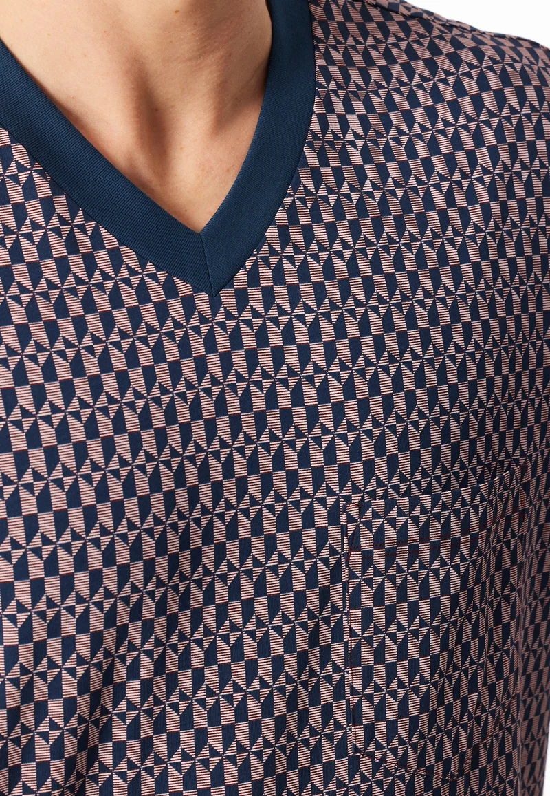 Schlafanzug kurz Blau/Rot gemustert - Comfort Nightwear