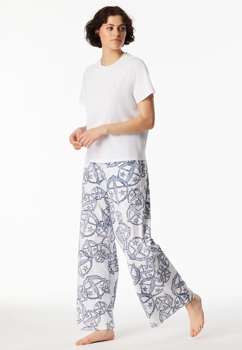 Hose lang Weiss/Blau gemustert - SCHIESSER 150 Years