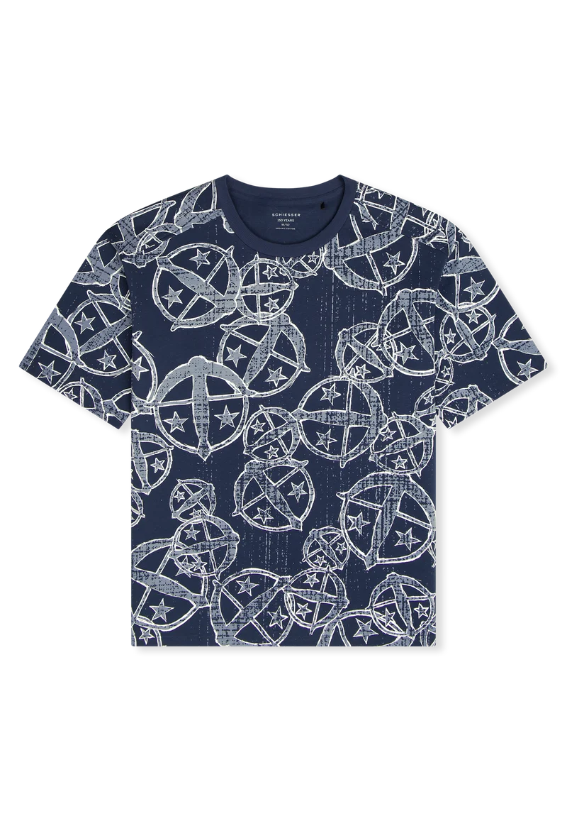 T-Shirt Blau gemustert - SCHIESSER 150 Years