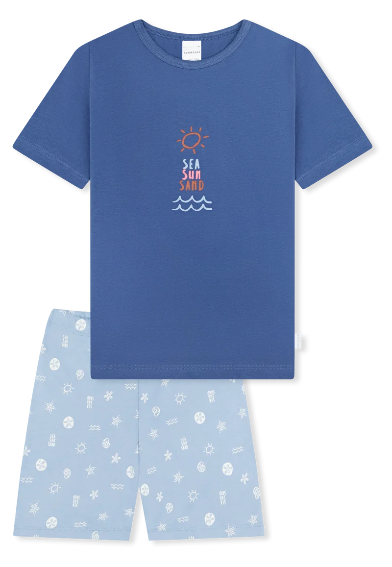 Schlafanzug kurz Blau gemustert - Kids Nightwear