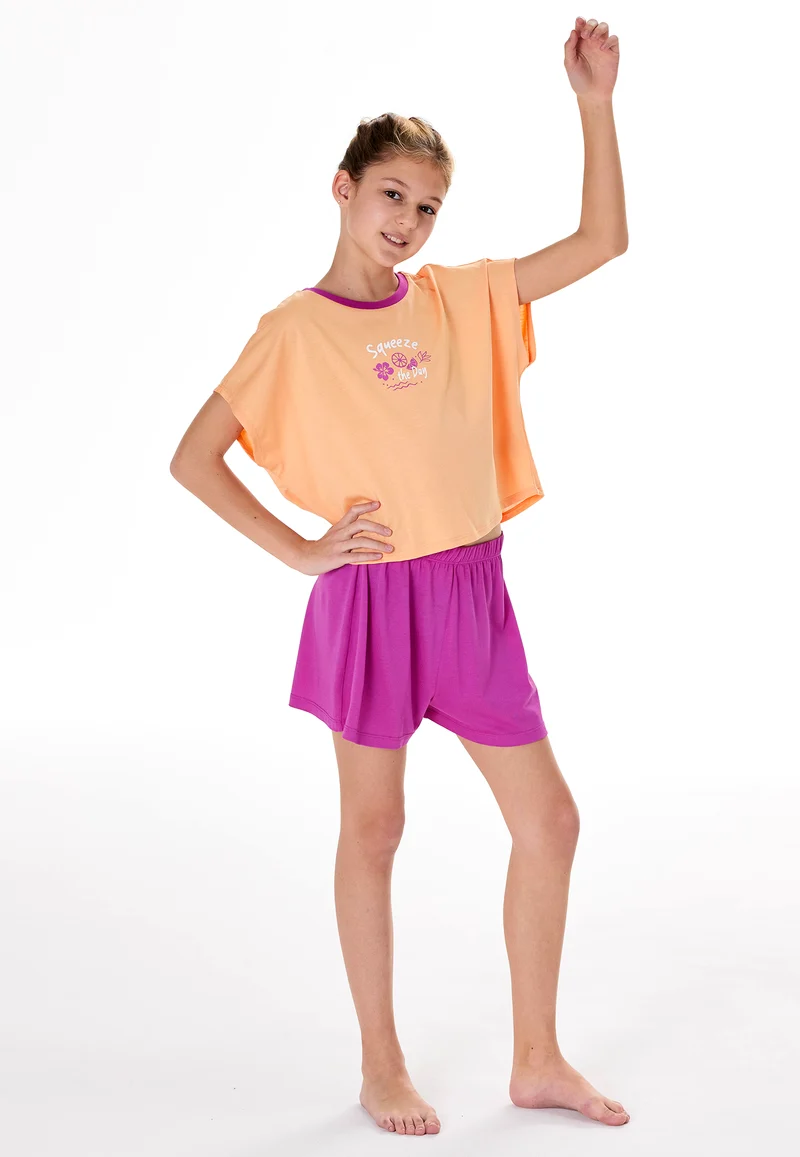 Schlafanzug kurz Zitrus pfirsichorange - Teens Nightwear