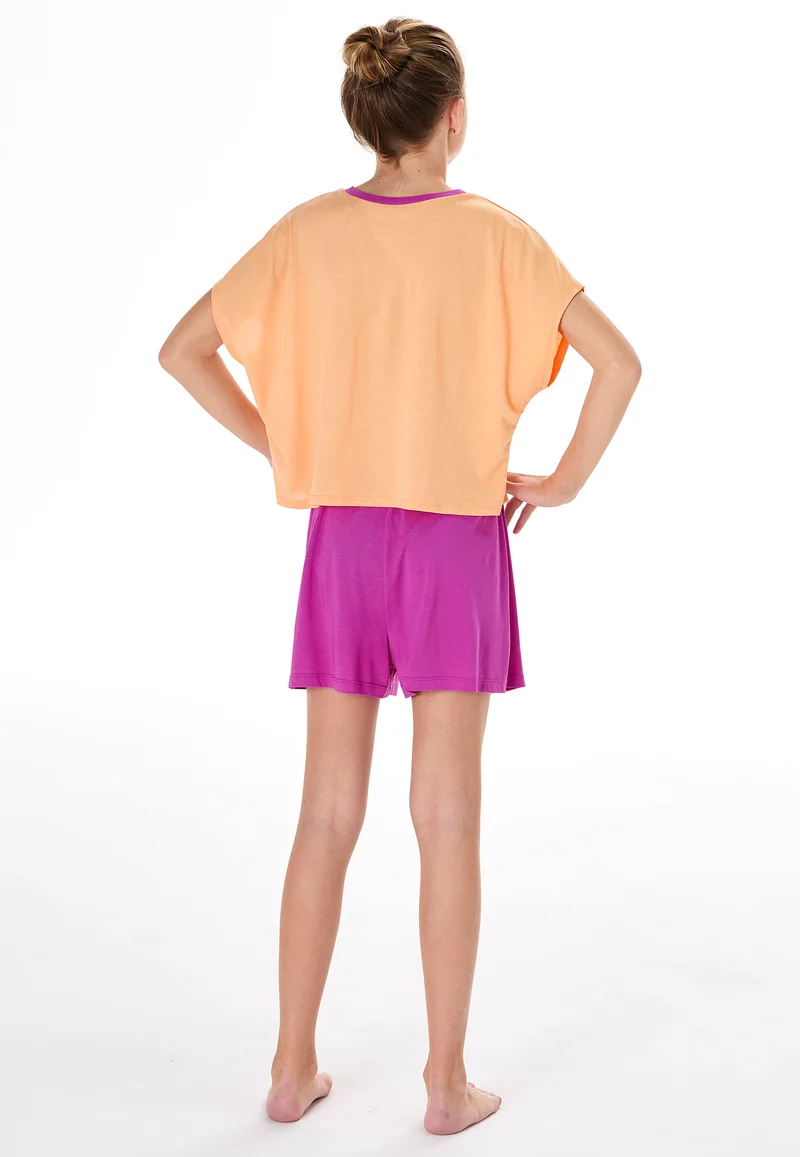 Schlafanzug kurz Zitrus pfirsichorange - Teens Nightwear