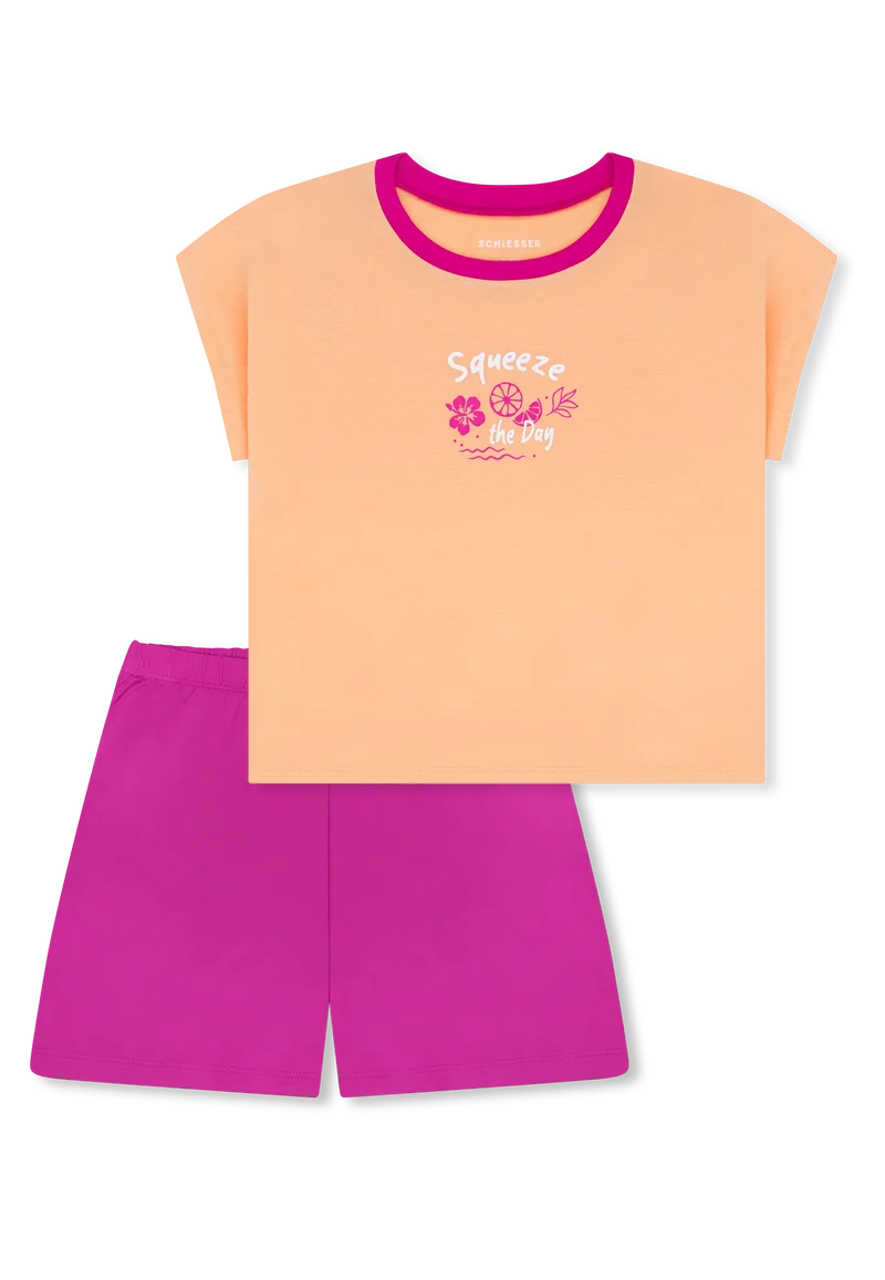 Schlafanzug kurz Zitrus pfirsichorange - Teens Nightwear