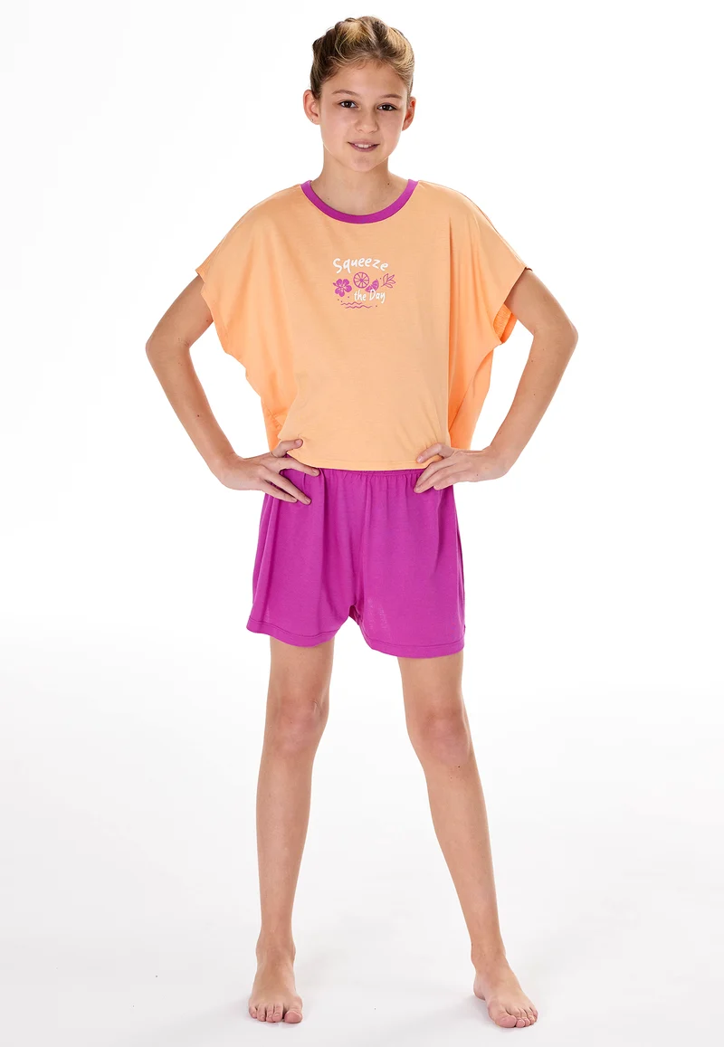 Schlafanzug kurz Zitrus pfirsichorange - Teens Nightwear