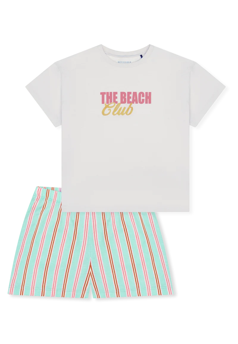 Schlafanzug kurz Weiss/Blau gestreift - Teens Nightwear