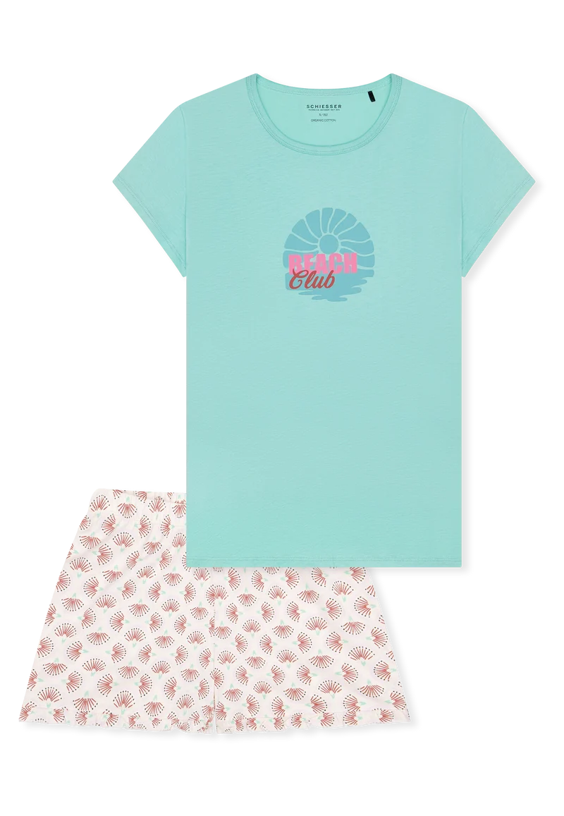 Schlafanzug kurz Blau/Weiss gemustert - Nightwear