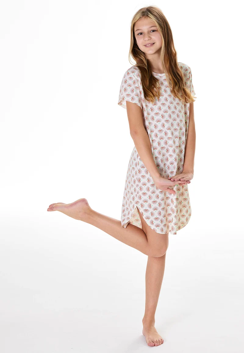 Nachthemd kurzarm Weiss/Rosa gemustert - Teens Nightwear