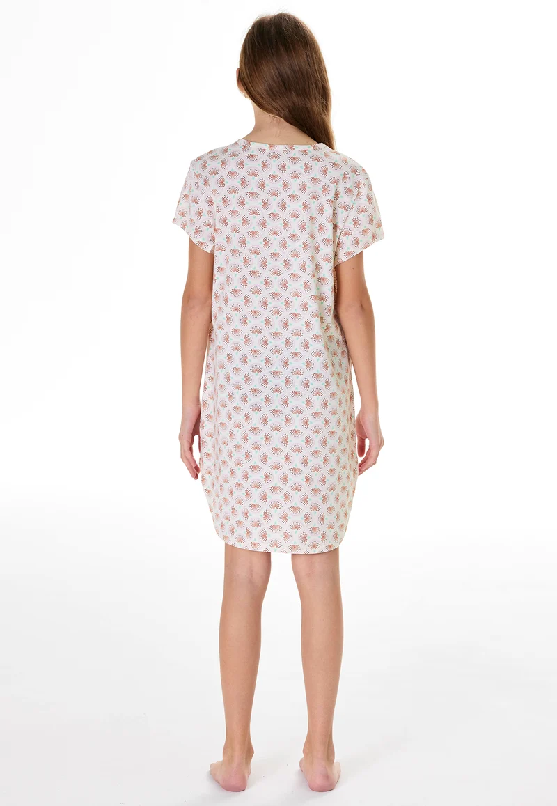 Nachthemd kurzarm Weiss/Rosa gemustert - Teens Nightwear