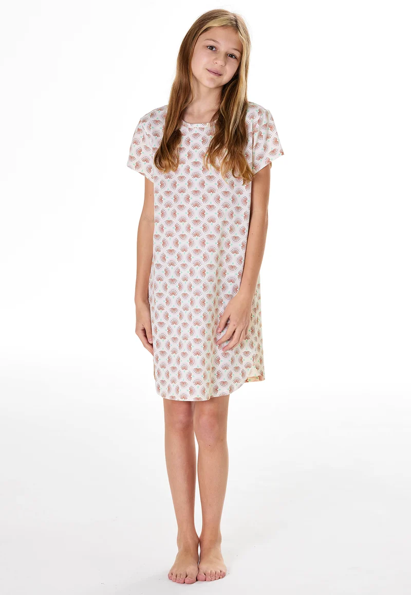 Nachthemd kurzarm Weiss/Rosa gemustert - Teens Nightwear