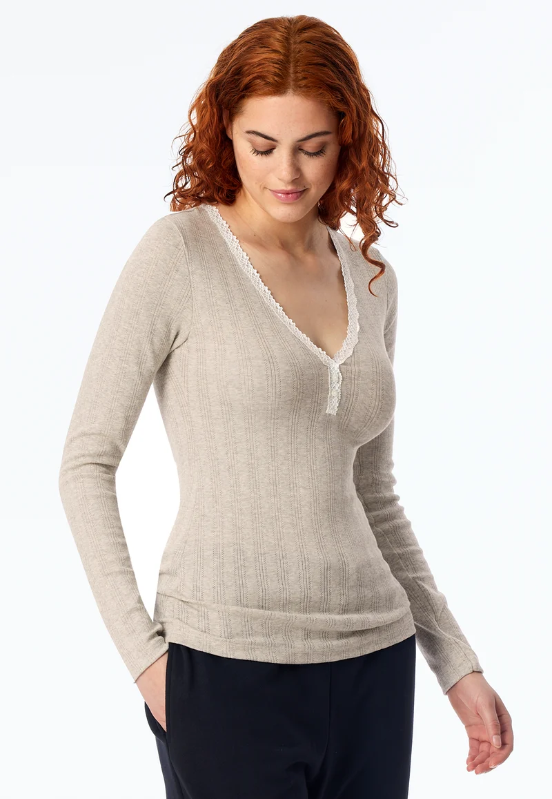 Shirt V-Ausschnitt mit Knopfleiste Grau - Revival Agathe