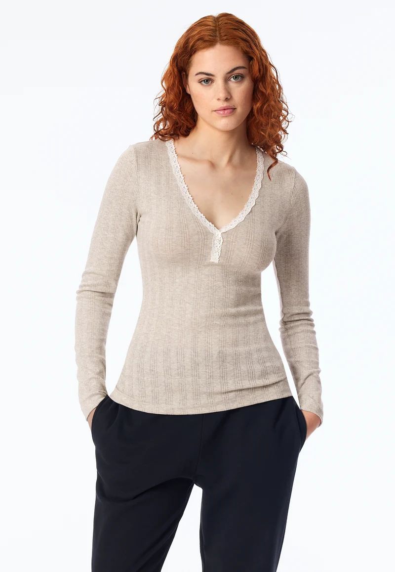 Shirt V-Ausschnitt mit Knopfleiste Grau - Revival Agathe