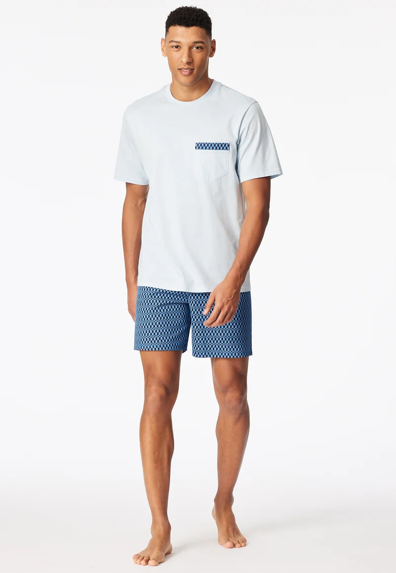Schlafanzug kurz Blau/Weiss gemustert - Comfort Nightwear