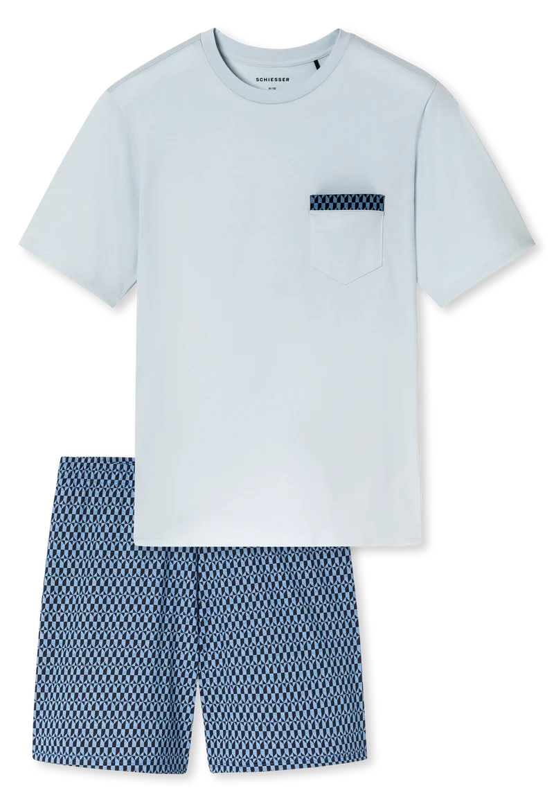 Schlafanzug kurz Blau/Weiss gemustert - Comfort Nightwear
