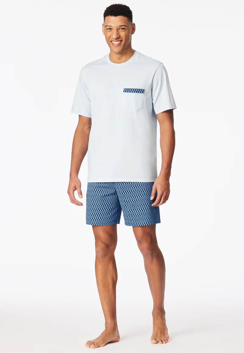 Schlafanzug kurz Blau/Weiss gemustert - Comfort Nightwear