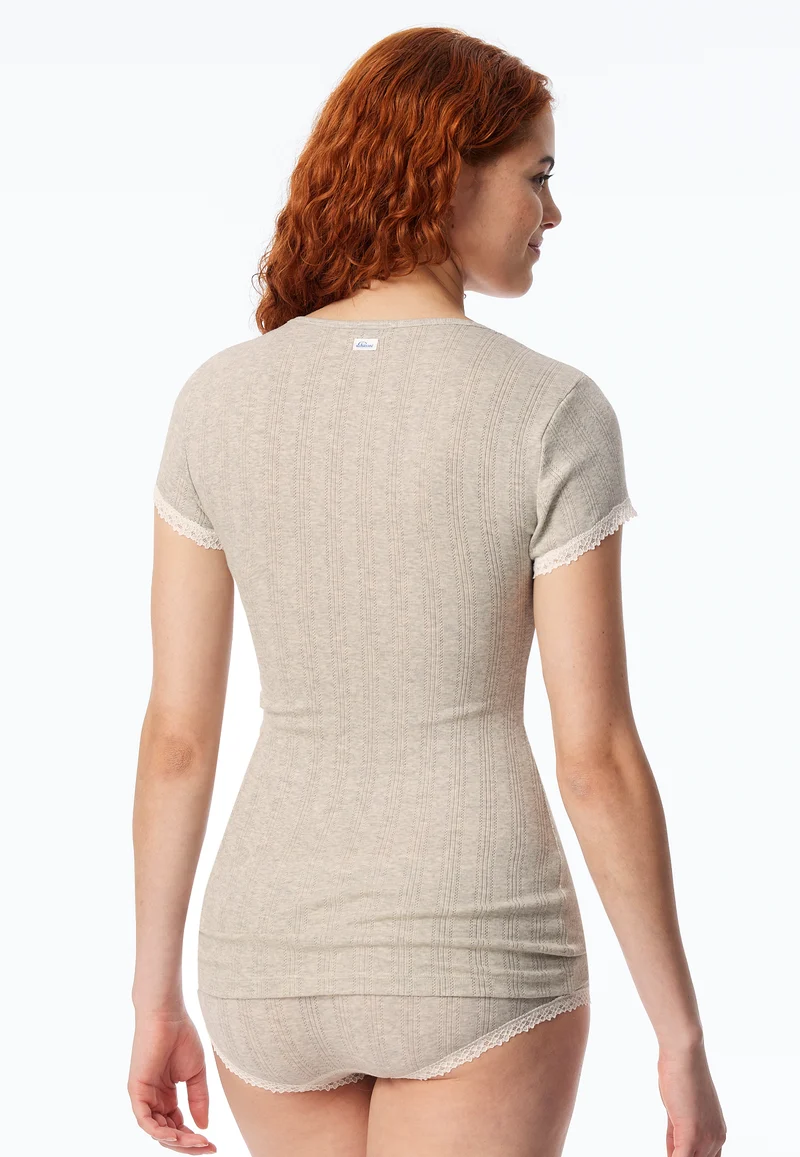T-Shirt V-Ausschnitt mit Knopfleiste Grau - Revival Agathe